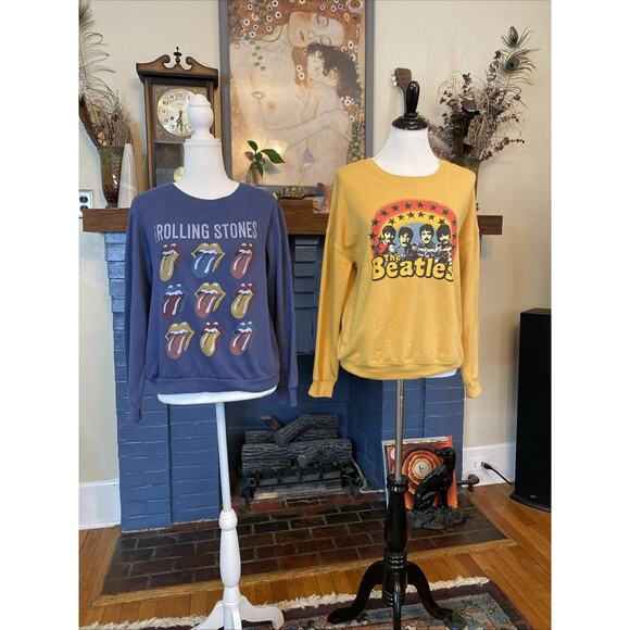 the Rolling Stones Tops - The Rolling Stones The Beatles Band Crewneck Womens Sweatshirts LOT of 2 Small